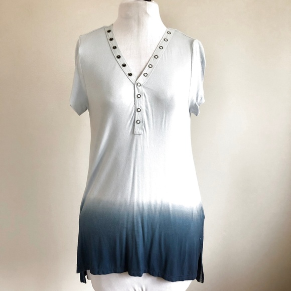 Blue Ombre Short Sleeve Tunic Top Open Back SP - Picture 3 of 5